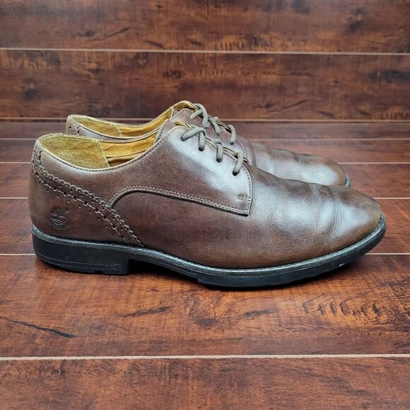 Timberland Waterproof Brown Leather Plain Toe Casual Dress Shoe Mens Size 9.5 - Picture 1 of 9